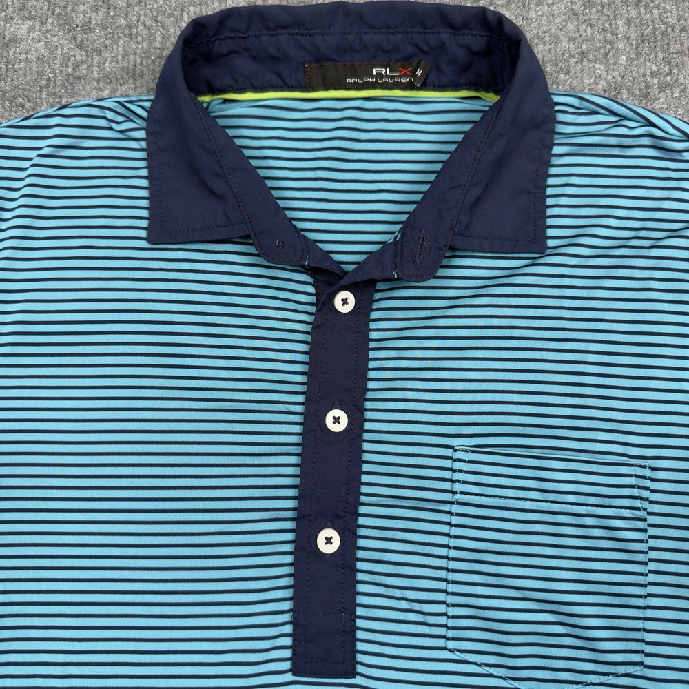 Ralph Lauren RLX Mens Polo Shirt Mens Medium Blue Striped Golf Carpe Diem - Picture 4 of 11